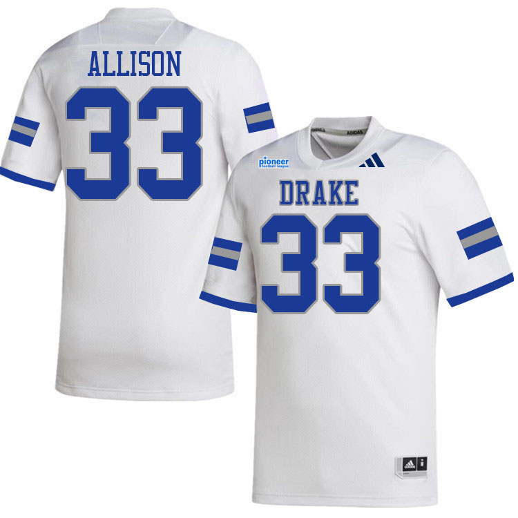Drake Bulldogs #33 Sean Allison College Football Jerseys,Uniforms-White